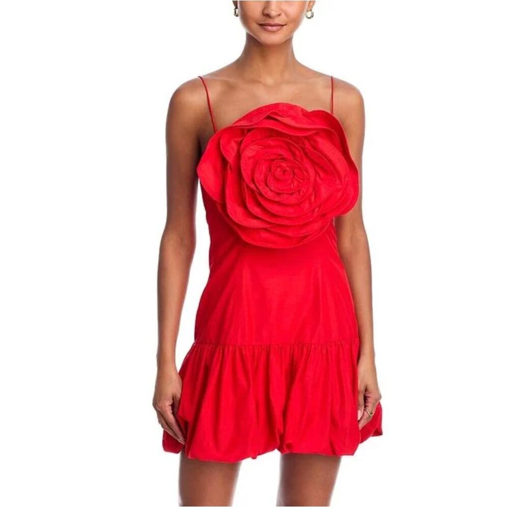 FARM Rio Red Mini Dress with Oversized Rose Applique